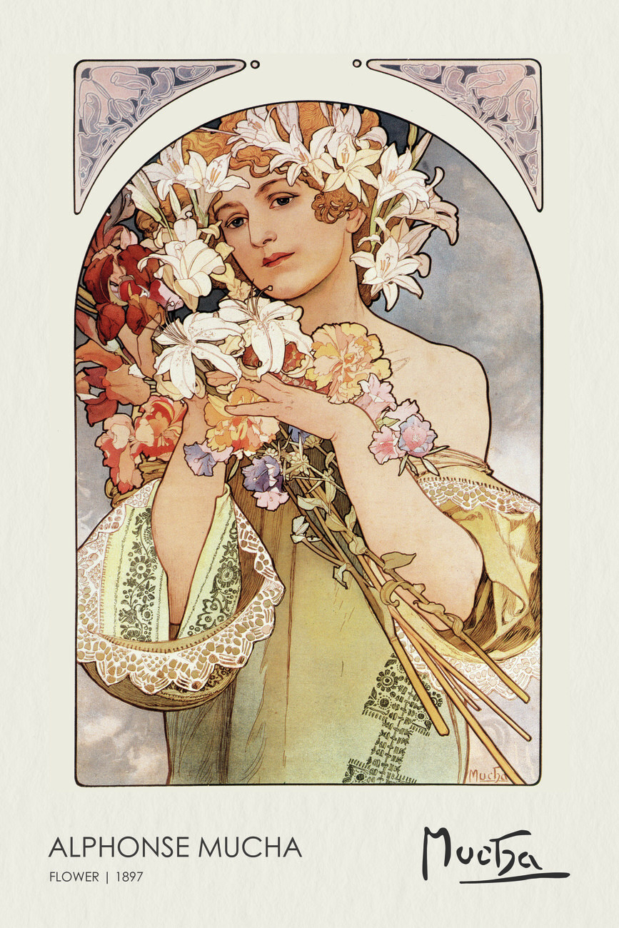 The Flower · 1897 装饰板(百合与多色花束,是六联百合系列的同类作品)